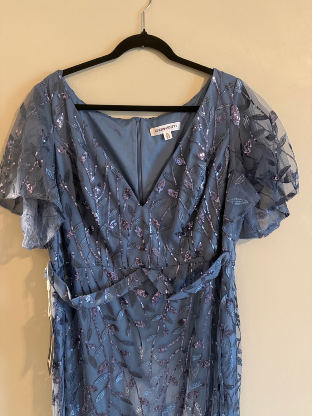 Ever Pretty Blue Dusty Floral Embroidered V-Neck Maxi Dress - Picture 3 of 9
